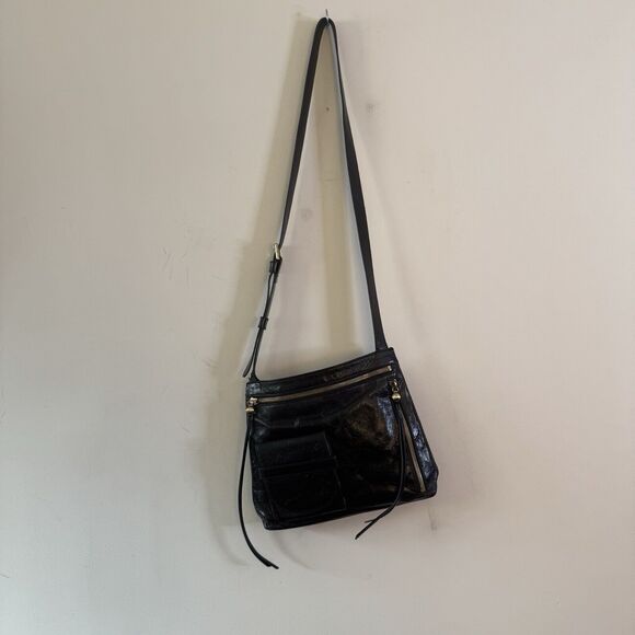 HOBO Crossfire Black Leather Crossbody Messenger Bag Shoulder Bag Boho 90s Y2K - Picture 3 of 14